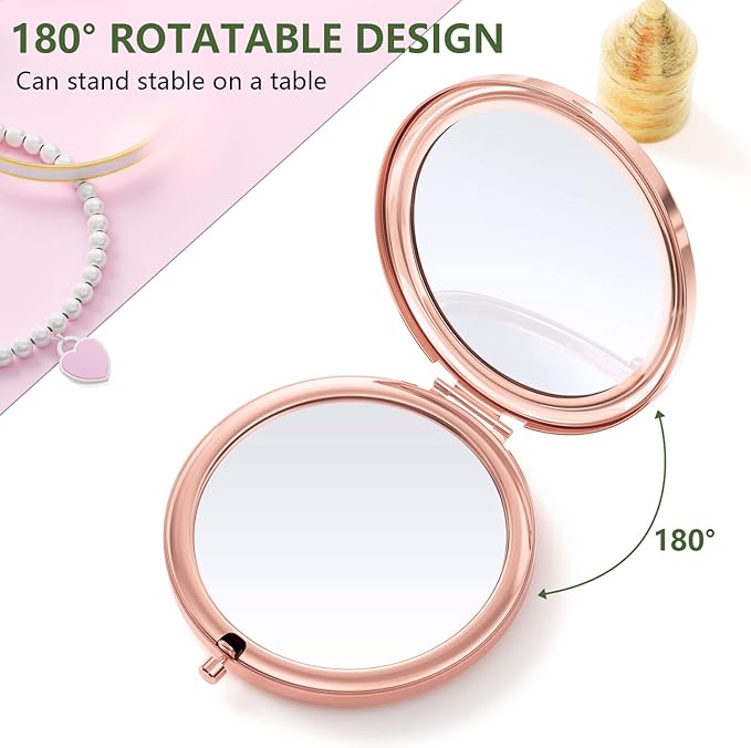 Nipichsha Compact Mirror, Pocket Travel Makeup Mirror, 2 - Sided 2X / 1X Magnification, Small Folding Portable Handheld, 2.75 in Rose Gold, Watercolor Sunrise