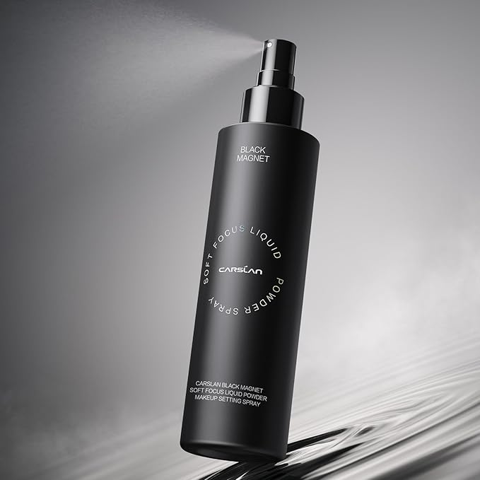 CARSLAN Black Magnet Liquid Powder Makeup Setting Spray, 16H Longlasting Oil Control Lock Face Makeup, Smudgeproof, Waterproof Finishing Spray, 100ml/3.4 Fl Oz