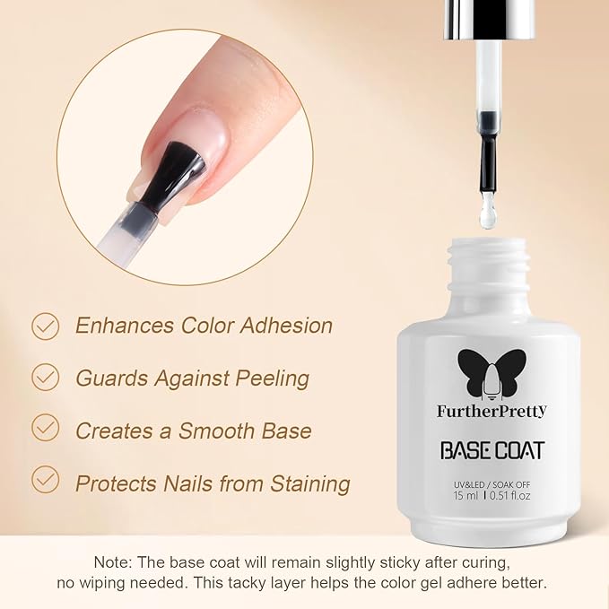 Gel Base and Top Coat Set, 2PCS 15ml Soak Off Gel Nail Polish, No Wipe Top Coat & Base Coat for UV LED Nail Lamp, Long-Lasting base para uñas en gel, Professional Manicure supplies