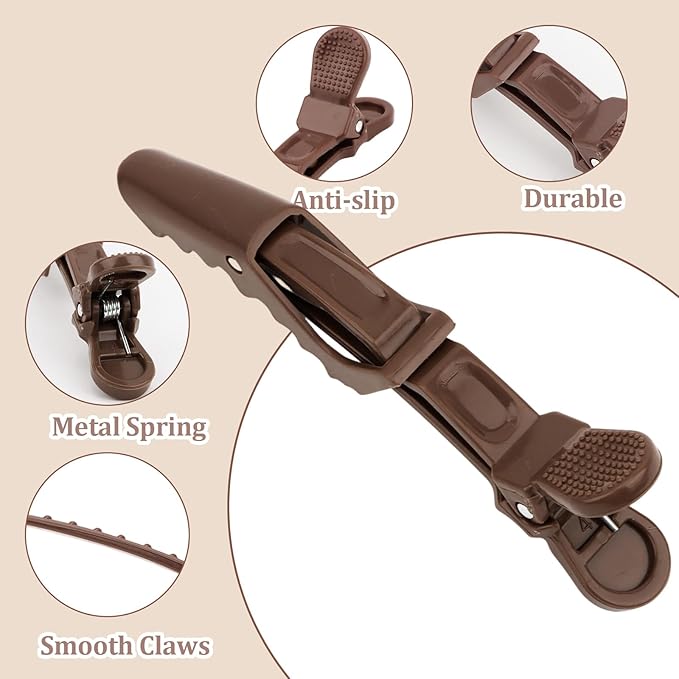 24 Pack Alligator Hair Clips, Professional Clips for Hair Sectioning, Hair Styling Accessories for Women Men Girls Teens，Coffee