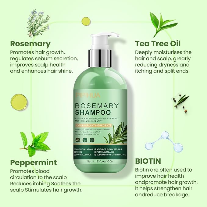 Rosemary Shampoo for Hair Growth: Thickening & Regrowth Formula for Women & Men - Rosemary Mint Strengthening Shampoo with Tea Tree Oil Biotin for Thinning & Loss Hair & Dry Damaged Care
