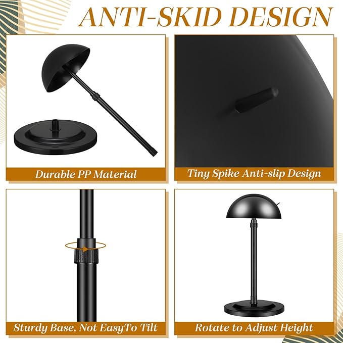 Tatuo 8 Pcs Wig Stand, 9.8"-18.9" Adjustable Height Wig Head Holder Portable Hat Display Stand Travel Storage Holder for Multiple Styling Practice DIY Non Slip Stable(Black)