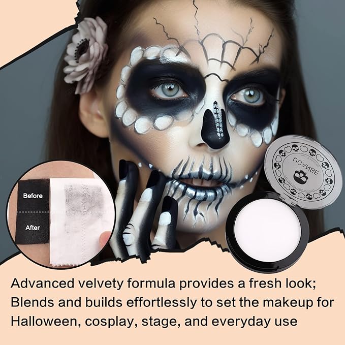 UCANBE White Pressed Setting Powder for Special Effects & Halloween Makeup, Translucent Matte Finishing Powder, Baking White Face Powder for Long Lasting Coverage, Portable Compact