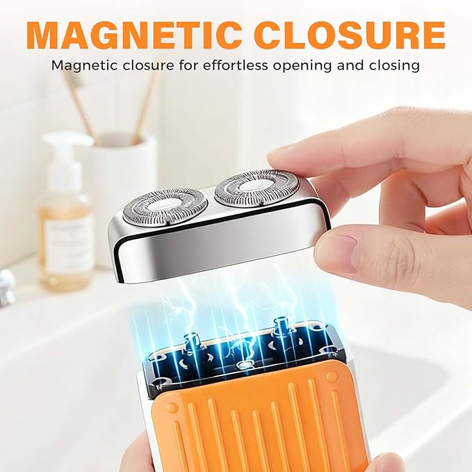 2026 New Mini Electric Shaver, Portable Rotary Dual Ring Electric Shaver, Waterproof Rechargeable Razor Mini Wet Dry Shaving Razor for Travel Home Use (Orange)
