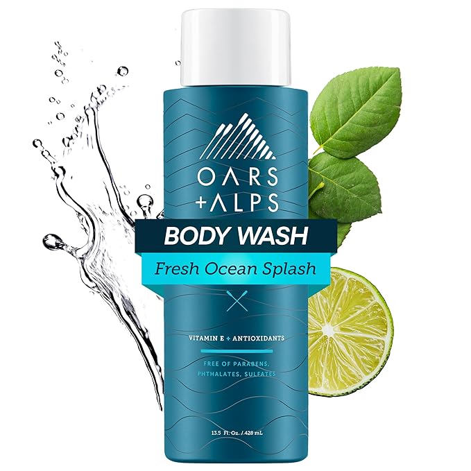 Oars + Alps Body Wash for Men, Mens Body Wash with Vitamin E and Antioxidants, Moisturizing, Hydrating, Paraben & Sulfate Free Cleanser, Fresh Ocean Splash, 1pk