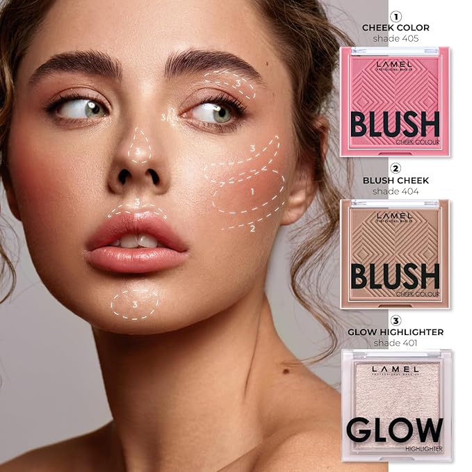 Lamel Pink Blush Cheek Color Mini - Blendable Natural Blush Powder - Enhances & Defines Shapes & Features - Contouring Powder - 4 Universal Shades - 405 (Pink Blossom) - 3.8g / 0.13 oz