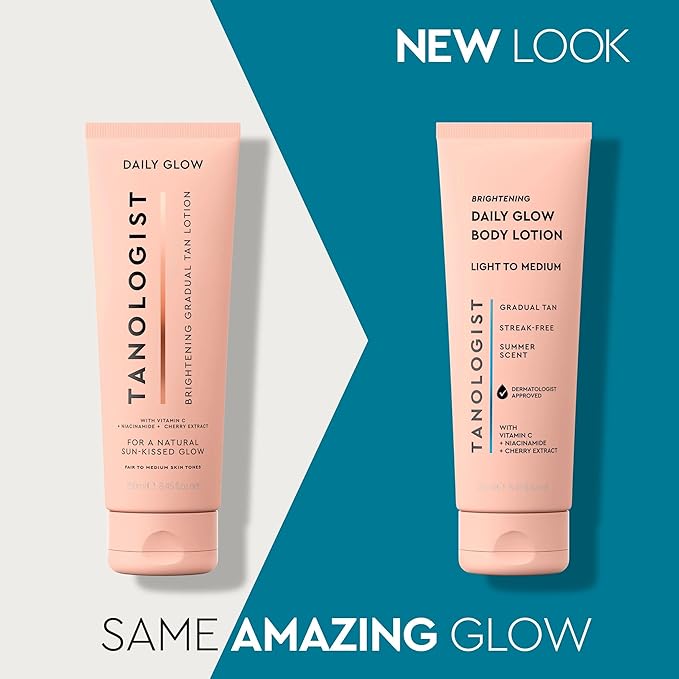 Tanologist Brightening Daily Glow Body Lotion- Light/Medium, Gradual Tanning Lotion, No Fake Tan Smell, Streak-Free & Natural Looking Self Tanner, Vegan, 8.45 fl. oz/250 ml Tube