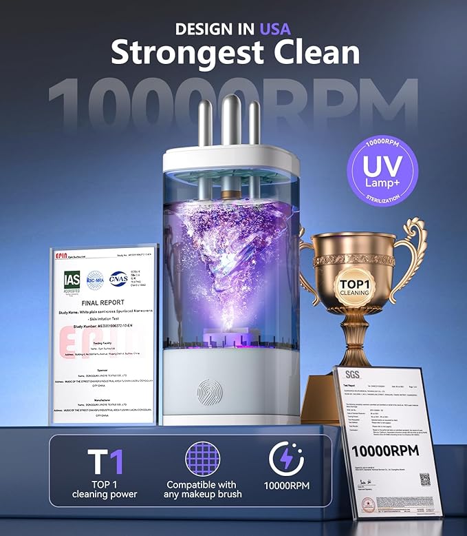 5.0 Upgraded Makeup Brush Cleaner Machine【Industry NO.1-10000 RPM Turbine Motor】Electric Makeup Brush Cleaner【SGS Certified - Zero Dust Residue】Universal One-Button Cleaner, makeup brushes cleaner