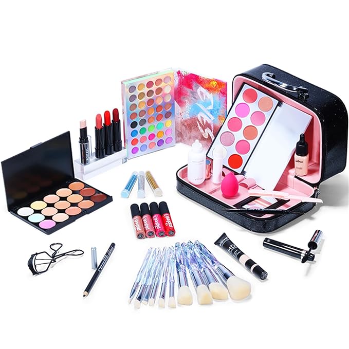 All in One Makeup Kit for Women Full Kit, Christmas Day Gifts for Women Girls, Makeup Essential Bundle Include Eyeshadow Palette Lipstick Blush Foundation Concealer Mascara Eyebrow Pencil