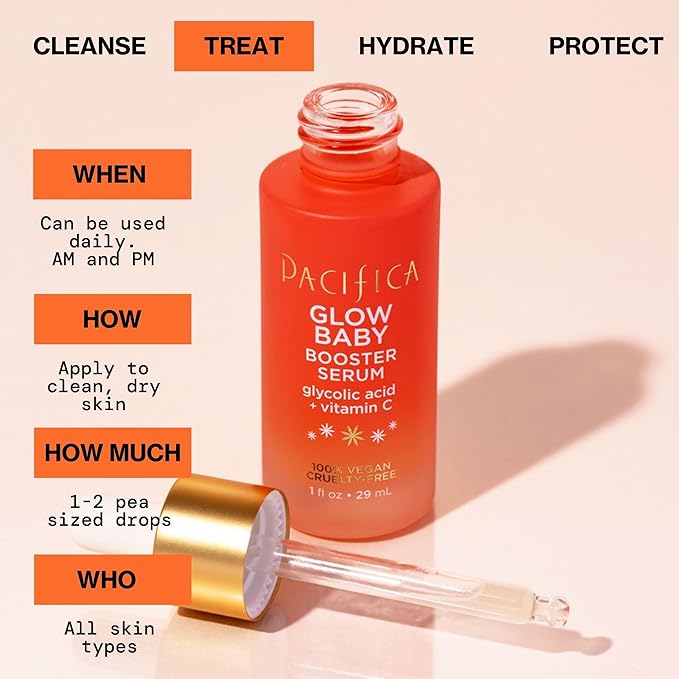Pacifica Vitamin C Serum for Face – Glow Baby Brightening Facial Serum with Glycolic Acid – Vitamin C Booster Skin Care, Dark Spot Corrector, Vegan Skincare for Glowing Skin, Dermatologist Tested