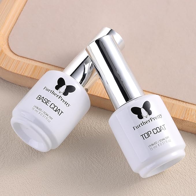 Gel Base and Top Coat Set, 2PCS 15ml Soak Off Gel Nail Polish, No Wipe Top Coat & Base Coat for UV LED Nail Lamp, Long-Lasting base para uñas en gel, Professional Manicure supplies