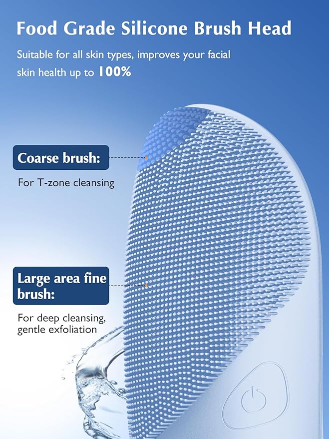 COSLUS Facial Cleansing Brush Silicone Face Scrubber: IPX7 Waterproof Rechargeable Face Wash Brush, 4 Cleansing Modes , Electric Face Brush for Cleaning, Exfoliating, Massaging