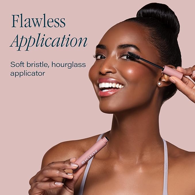 SKINN Lash-Redemption 4-in-1 Mascara - Eyelash Mascara with Soft Bristle & Hourglass Applicator Thickens, Curls, Lengthens & Nourishes Lashes - Alcohol-Free Formula, Clump & Flake Resistant