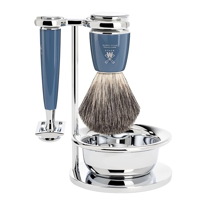 MÜHLE RYTMO 4-piece Pure Badger Double Edge Safety Razor (Closed Comb) Shaving Set For Men - Perfect for Every Day Use, Barbershop Quality Close Smooth Shave