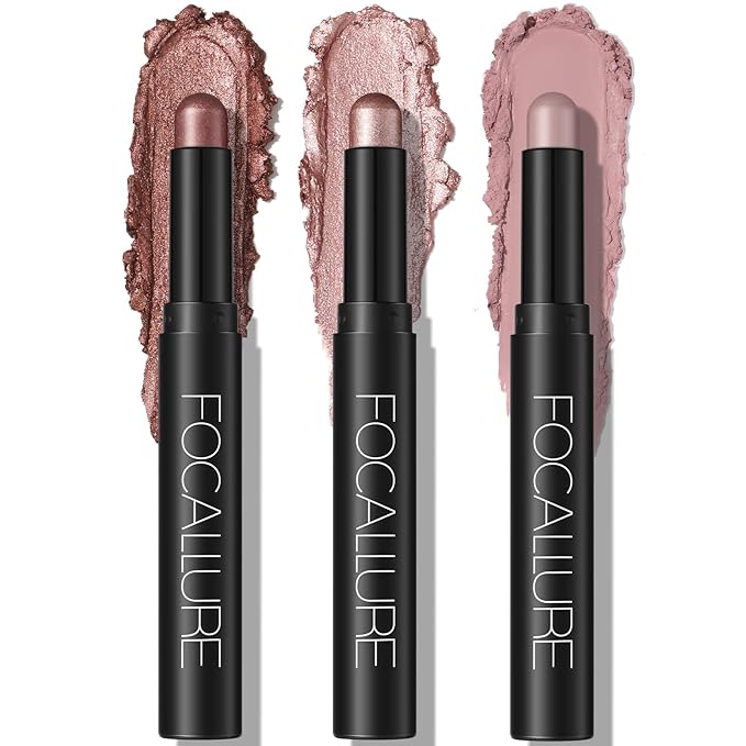 FOCALLURE 3PCS Cream Eyeshadow Stick Sets,Matte and Shimmer Eye Brightener, High Pigmented Crease-proof Pencil,Long Lasting Eye Shadow Highlighter Makeup,Rose Mirage
