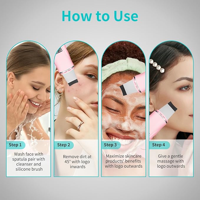 Face Scrubber Skin Spatula - Blackhead Remover Deep Cleansing Tool for Pore Extraction, 4-in-1 Fast Charging Dock Blackhead Remover Face Spatula for Facial Skincare Women Gift (Pink)