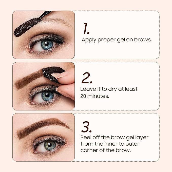 Eyebrow Tint Peel Off - Eyebrow Gel with Eyebrow Stencils, Eyebrow Tattoo Peel Off Waterproof Tinted Brow Gel 3 Days Duration, Brow Tint for Charming Voluminous Brows (Dark Brown)