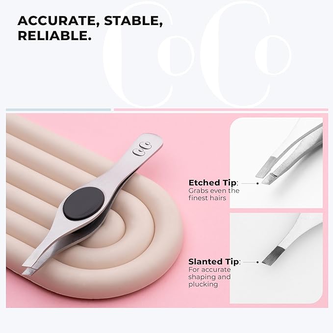 Professional Tweezers for Facial Hair Removal for Women, Sharp Tweezers for Men, Slant Point Tip Plucks and Shapes with Precision, Use for Eyebrows, Splinter, First-aid and Ingrown Hair Removal, Rose