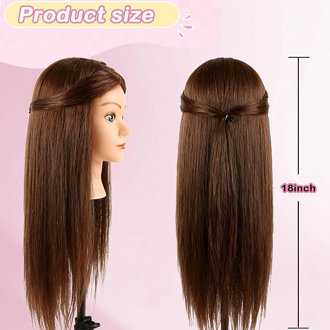 Beauty Star Mannequin Head with 100% Real Human Hair -18inch Doll Styling Head for Braiding Practice & Cosmetology Training, Updos, Manikin Head Includes Clamp Stand（Dark Brown Hair and Blue Eyes)