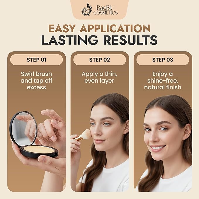 Organic Pressed Setting Powder - Talc-Free & Non-Toxic Translucent Powder with Matte Finish - Oil Absorbing, Pore Minimizing, 16 Hour Wear for All Skin Types - Cruelty & Gluten-Free - Invisible Medium