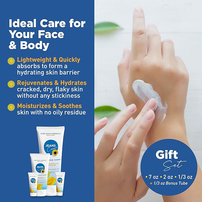 Jeans Cream, Maximum Skin Therapy Radiation Burn Cream, Moisturizing Vitamin E and Aloe Vera Cream for Compromised Skin, Minor Cuts, Sunburn and More, Non-Greasy Formula, Gift Set