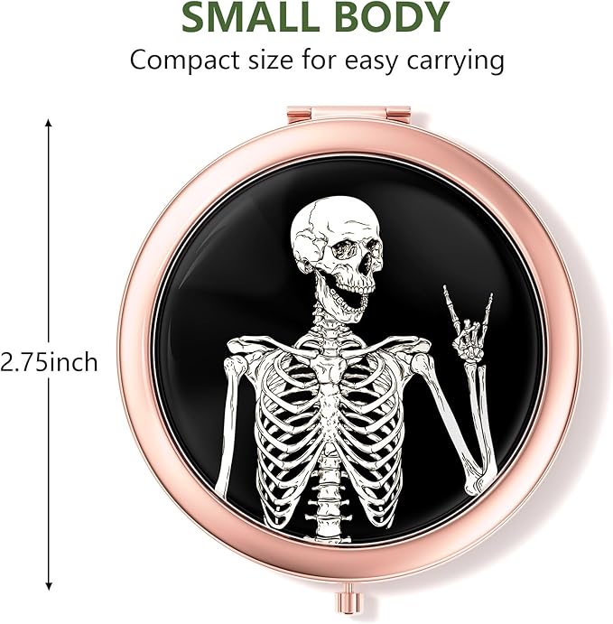Nipichsha Compact Mirror, Pocket Travel Makeup Mirror, 2 - Sided 2X / 1X Magnification, Small Folding Portable Handheld, 2.75 in Rose Gold, Skeleton