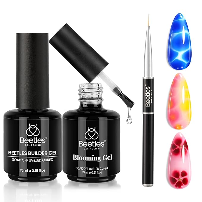 Beetles Builder Gel for Nail and Blooming Gel Set, 2 Pcs 15ml Nail Art Polish for Spreading Effect Marble Stone Builder Extension, Soak Off LED Lamp DIY Manicure Nails Gifts for Women