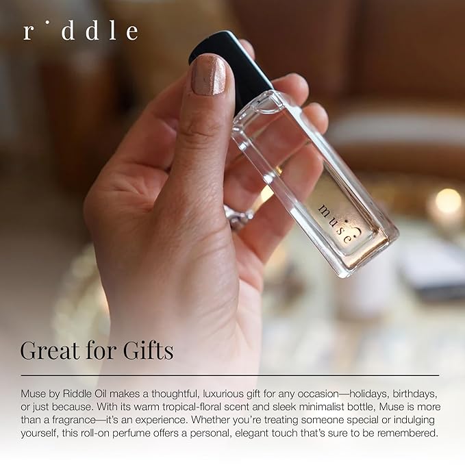 Riddle Oil Muse Roll On Fragrance Perfume - Fruity Citrus Floral Mini Rollerball Fragrances for Women - Coconut, Peony, Magnolia, Bergamot, Sandalwood, and Amber