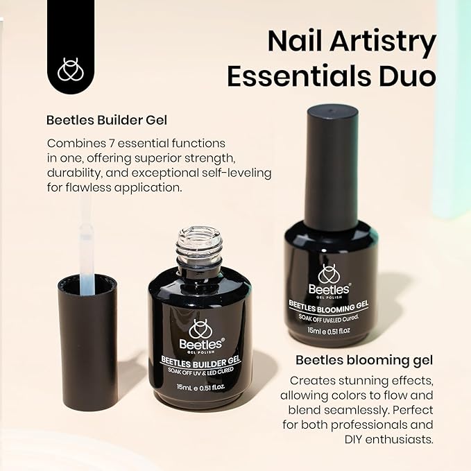 Beetles Builder Gel for Nail and Blooming Gel Set, 2 Pcs 15ml Nail Art Polish for Spreading Effect Marble Stone Builder Extension, Soak Off LED Lamp DIY Manicure Nails Gifts for Women