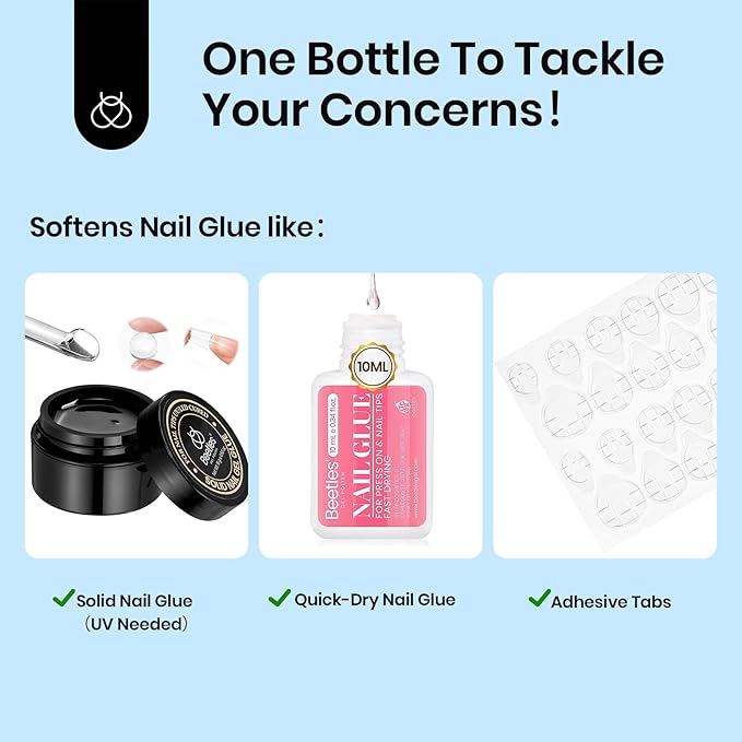 Beetles Nail Glue Remover with Cuticle Pusher, 20ml Press on Nails Glue Remover for False Nail Tips Acrylic Adhesive, Not for U v Gel Diy at Home