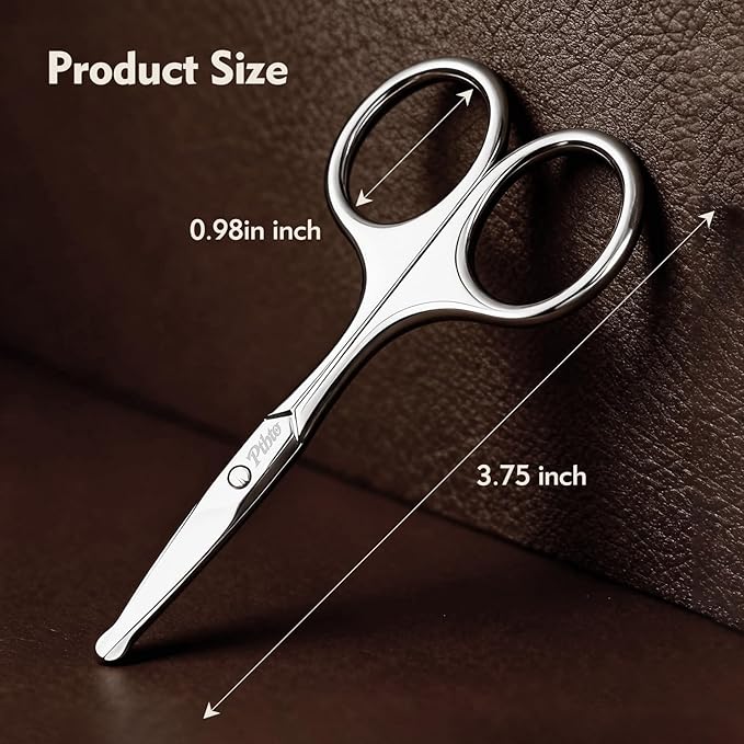 Eyebrow Scissors, 3.75 Inch Round Tip Safety Scissors for Nose Hair, Mustache & Bikini Trimming, Professional Stainless Steel Small Grooming Scissors with Travel Case