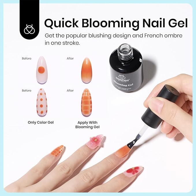 Beetles Nail Glue and Blooming Gel Set - 15ml 2Pcs Christmas Nail Art Gel for Blooming Marble Effects and Strong Nail Tips Bonding, Nail Supplies for Salon or DIY Manicure at Home