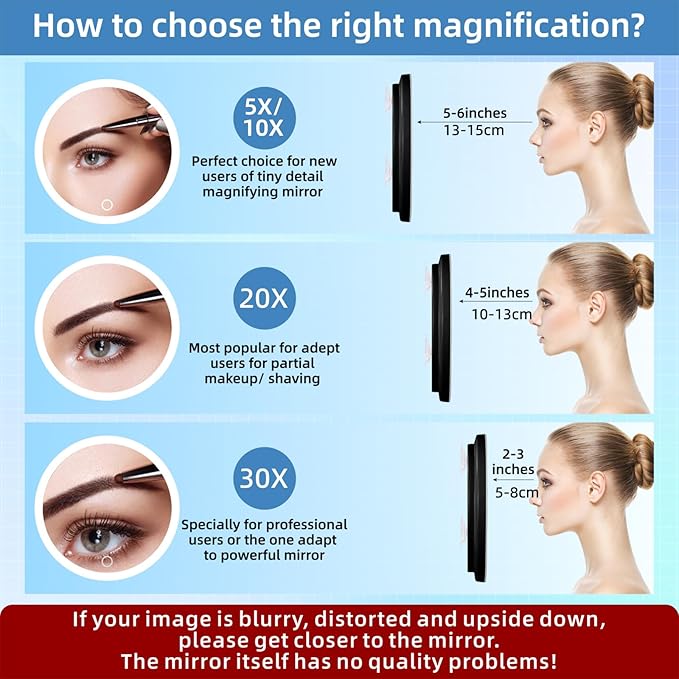 30x Magnifying Mirror with Light, 6inch Lighted 30x Magnified Mirror with 3 Suction Cups, Travel Magnifying Mirror 30x with light, High Magnification Makeup Mirror with Tweezers & Scissors Sets