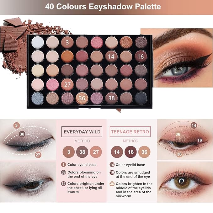 All in One Makeup Kit For Teenager Girls, Full Starter Makeup Kit for Women Beginners Includes Eyeshadow Palette, Eye Brush, Mascara, Eyebrow Pencil, Eyeliner Pencil