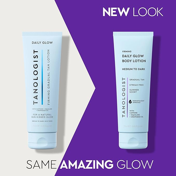 Tanologist Firming Daily Glow Body Lotion- Medium/Dark, Fast-Developing, Transfer-Proof Gradual Self Tanner, Summer Scent, Natural Not Orange, Lasts 7 Days, Vegan Formula, 8.45 fl oz