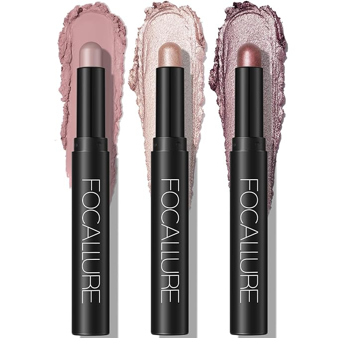 FOCALLURE 3PCS Cream Eyeshadow Stick Sets,Matte and Shimmer Eye Brightener, High Pigmented Crease-proof Pencil,Long Lasting Eye Shadow Highlighter Makeup,Champagne Velvet
