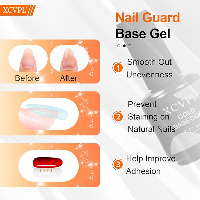 Gel Base Coat - Strong Adhesion for Long Lasting Manicure, No Lifting & No Discoloration, Protects Natural Nails from Stains, Cures with UV LED Light
