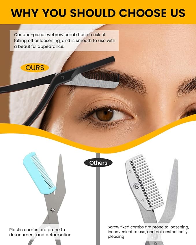 BEZOX Eyebrow Scissors with Comb - Stainless Steel Eyebrow Trimmer for Women and Men, Precision Eye Brow Comb Scissors, Sleek Eyebrows Shaping Grooming Kit - Black