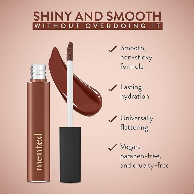 Mented Cosmetics Lip Gloss for Women Tinted Lip Balm Stain, Long Lasting Buildable Moisturizing Lipgloss Lipstick Topper, Made in USA, Cruelty Free Vegan Makeup, Send Nudes