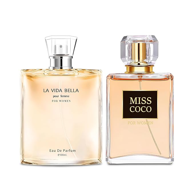 Women Perfume 2PCS Combo La Vida Bella&Miss Coco Nice Scent Eau De Parfum Long Lasting Fragrance 3.4 Fl Oz Spray Each for Daily Used
