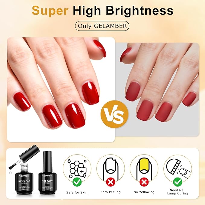 2Pcs 15ml Gel Top Coat and Gel Base Coat, No Wipe Top and Base Gel Polish Kit, High Glossy Shine Long Lasting Soak Off Nail Art for Home DIY and Professional Manicure Gift