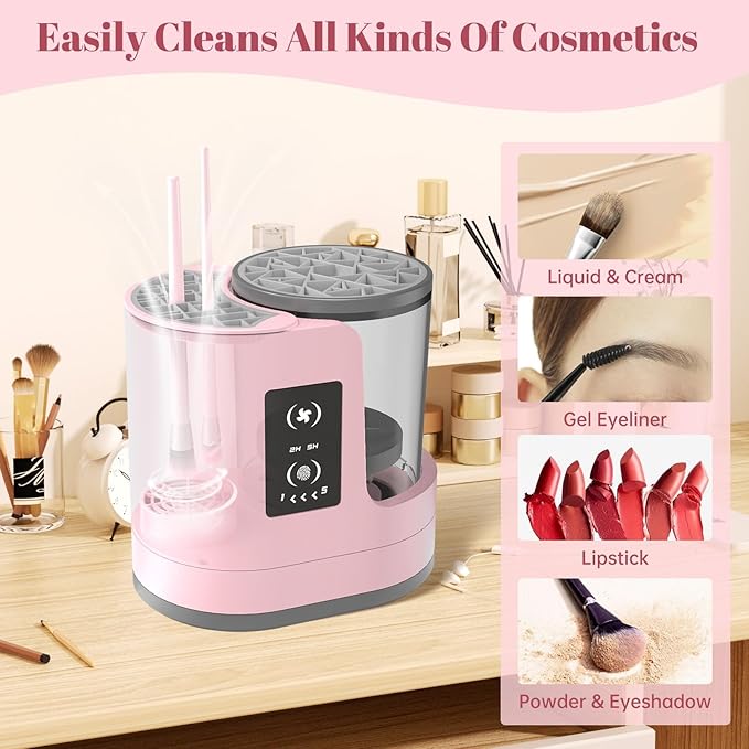3 IN 1 Electric Makeup Brush Cleaner Machine With Makeup Brush Dryer-Holder-Portable Automatic USB Cosmetic Brushes Cleaner Tool for All Size Beauty Makeup Brush Set,Eyeshadow, Blush Brush (Rose Pink)