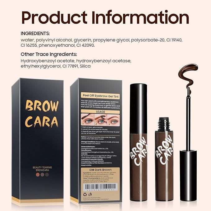 Eyebrow Tint Peel Off - Eyebrow Gel with Eyebrow Stencils, Eyebrow Tattoo Peel Off Waterproof Tinted Brow Gel 3 Days Duration, Brow Tint for Charming Voluminous Brows (Dark Brown)