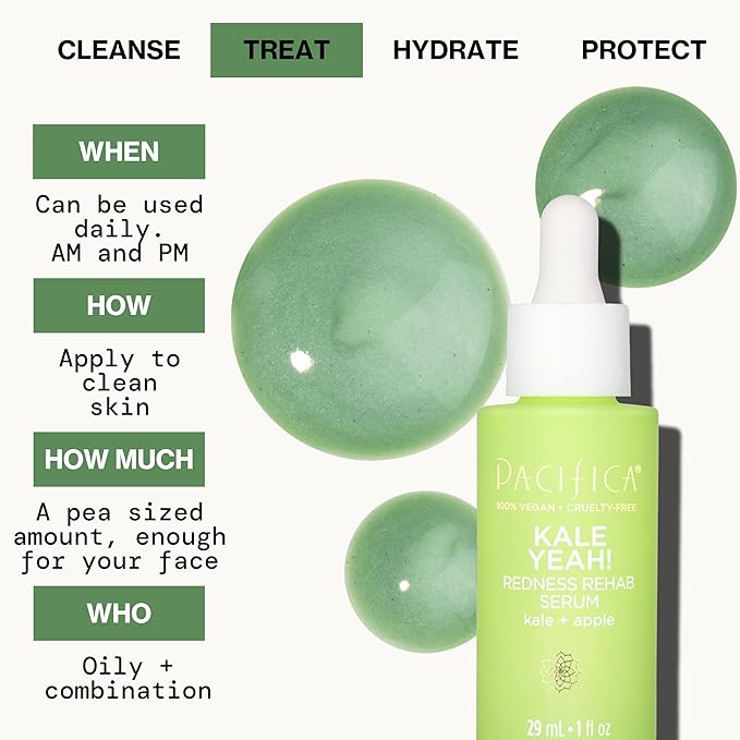 Pacifica Kale Yeah! Redness Rehab Serum – Niacinamide & Super Greens Face Serum to Calm Redness, Minimize Pores & Oil, Soothing Anti-Redness for Oily/Combination Skin Vegan Dermatologist Tested