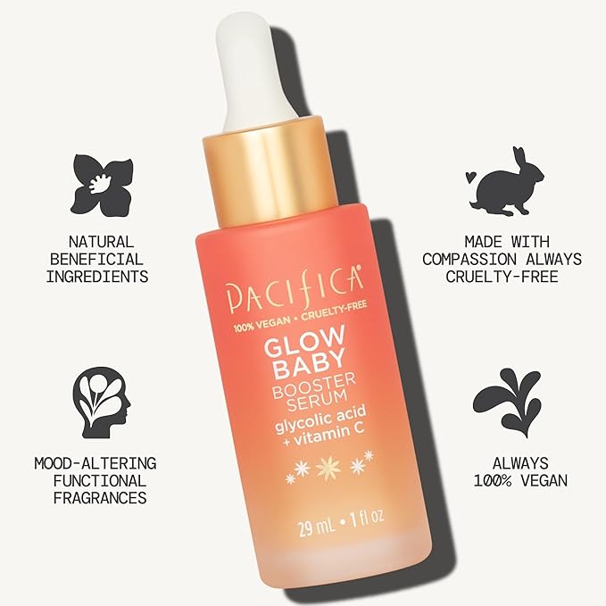 Pacifica Vitamin C Serum for Face – Glow Baby Brightening Facial Serum with Glycolic Acid – Vitamin C Booster Skin Care, Dark Spot Corrector, Vegan Skincare for Glowing Skin, Dermatologist Tested