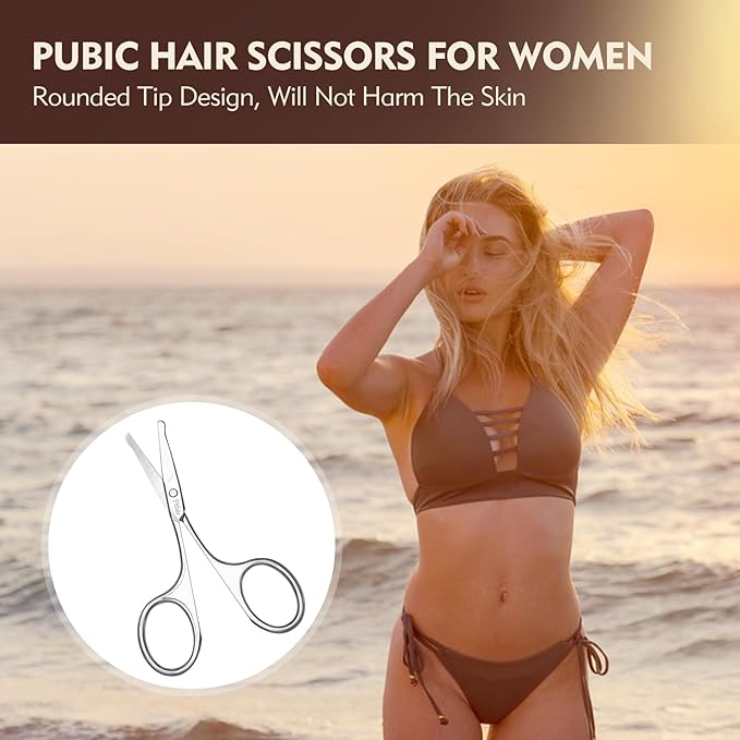 Eyebrow Scissors, 3.75 Inch Round Tip Safety Scissors for Nose Hair, Mustache & Bikini Trimming, Professional Stainless Steel Small Grooming Scissors with Travel Case