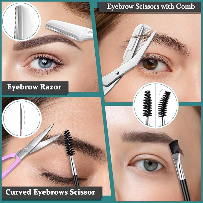 TsMADDTs Eyebrow Tweezers, 8 in 1 Tweezers Set for Women Facial Hair, Eyebrow Trimmer Scissors, Professional Shaping Grooming Kit
