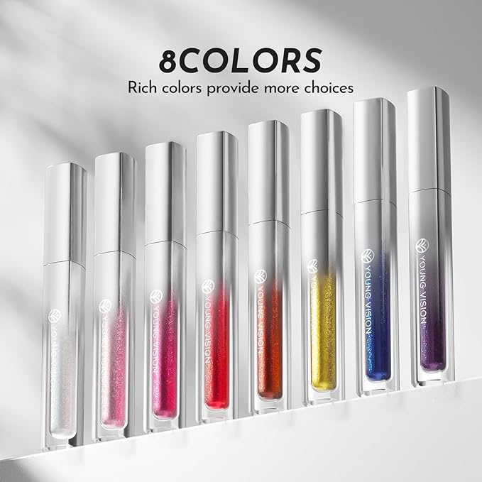 YOUNG VISION 8Pcs Lip Gloss Collection Makeup Set Set, Shiny Smooth Soft Liquid Lip Glosses, Non Transfer Gloss, Multi-Purpose Lip Liner, Gloss, Eyeliner & Eyeshadow for Girls and Women Makeup