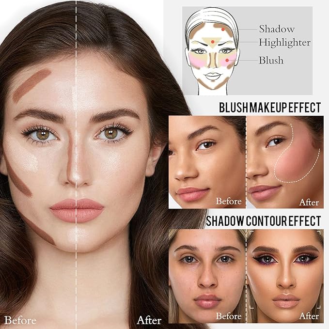 2 Pcs Cream Contour Stick Makeup Kit, Cream Highlighter Stick & Contour Bronzer Stick for Cheeks, Lightweight Blendable Smooth -Highlighter & Bronzer (#05 Beige Gold #08 Brown)