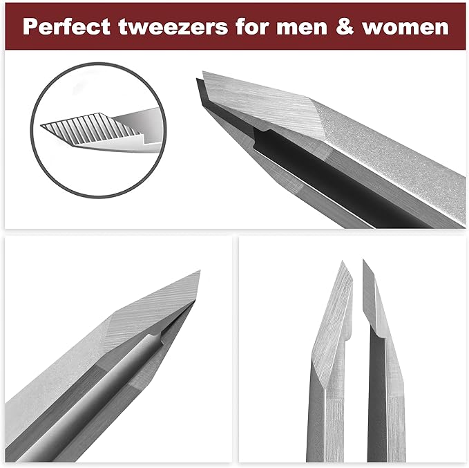 Tweezers for Women Facial Hair, Precision Slant Eyebrow Tweezers, Sharp Plucker for Remove Hair and Blackhead, With Travel Case (Silver)